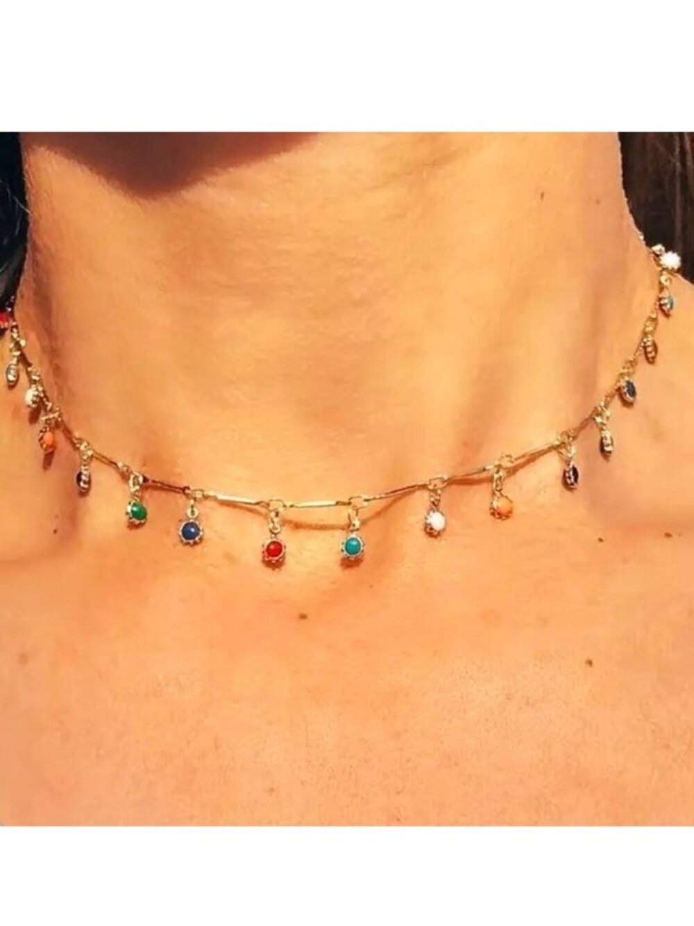 Necklace Choker Colorful Gemstone Boho Glam Delicate Dangle Sexy Trendy Stylish